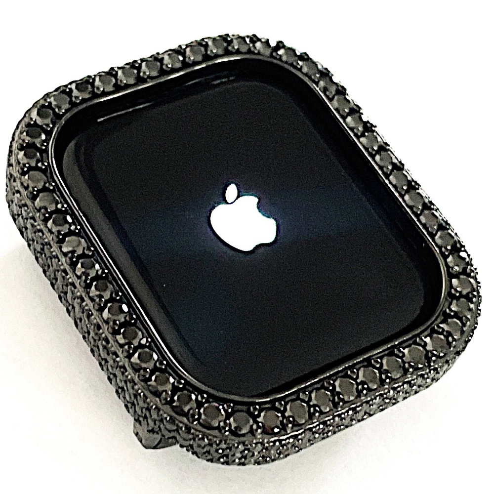 Apple Watch bezel case in black gold with lab diamonds